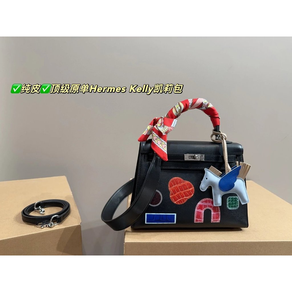 Hermes Pure Leather Kelly Kelly Bag กระเป๋าถือกระเป๋าสะพายไหล่กระเป๋า Messenger ของขวัญวันวาเลนไทน์