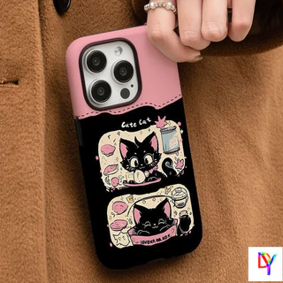 แมวน่ารัก 2-in-1 เคสโทรศัพท์ 2 ชั้นสําหรับ iPhone 17 16 15 14 13 12 11 Pro Max Air Plus XS XR 7 8Plus Anti-fall กันกระแทกฝาครอบป้องกัน