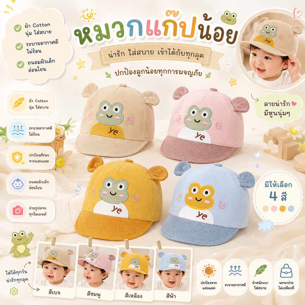 หมวกเด็ก แฟชั่นน่ารัก สำหรับเด็กชายและเด็กหญิง นุ่ม หมวกเด็กปีก น่ารักสุดๆ มาใหม่ SB01