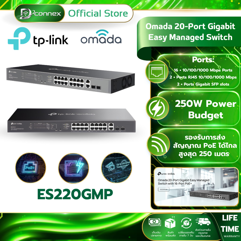 TP-LINK ES220GMP Omada 20-Port PoE+ Gigabit Easy Managed Switch รับประกันศูนย์ไทย