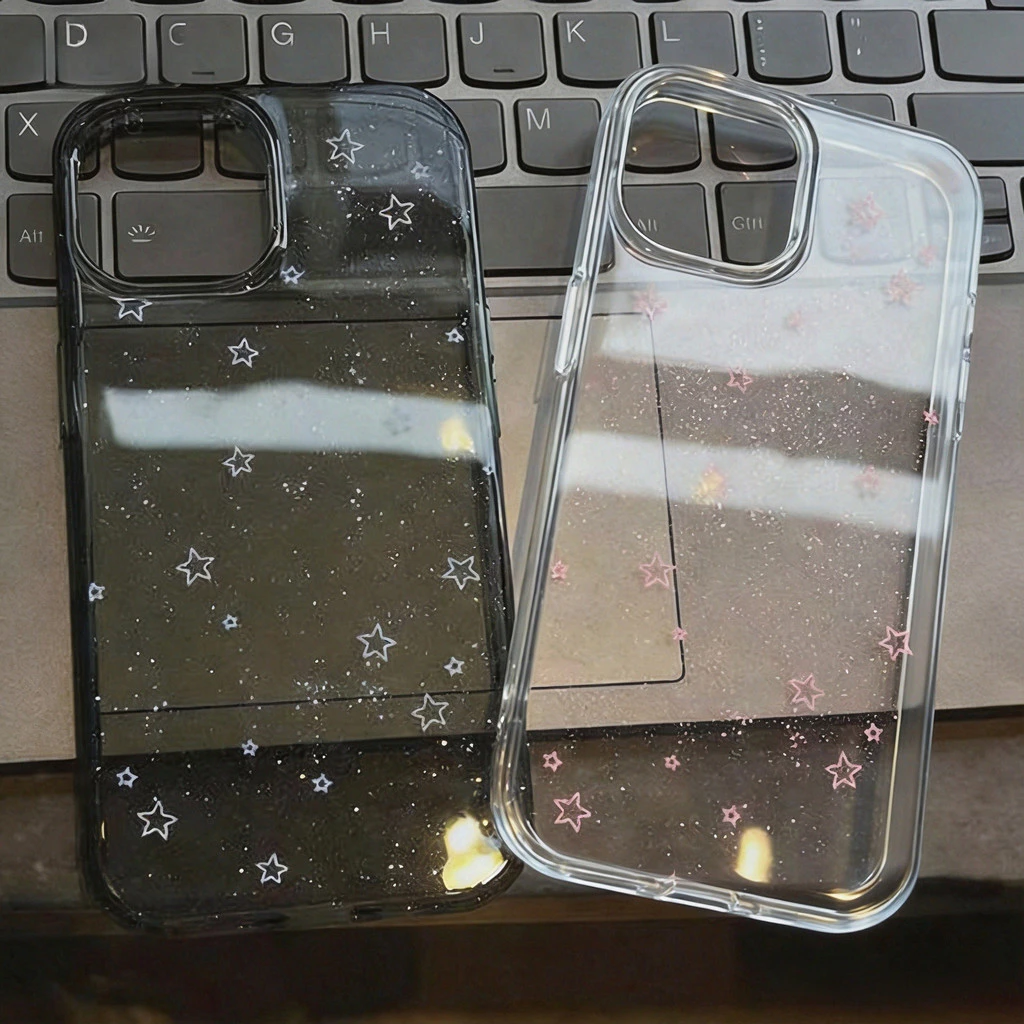 for เคส OPPO a38 a17k a3X a3s a57E a74 a5 a92 a55 a58 a16 a5s a76 a94 เคสโทรศัพท์ ทรงดำและใสแวววาว ลายดาวสีฟ้าและสีชมพู
