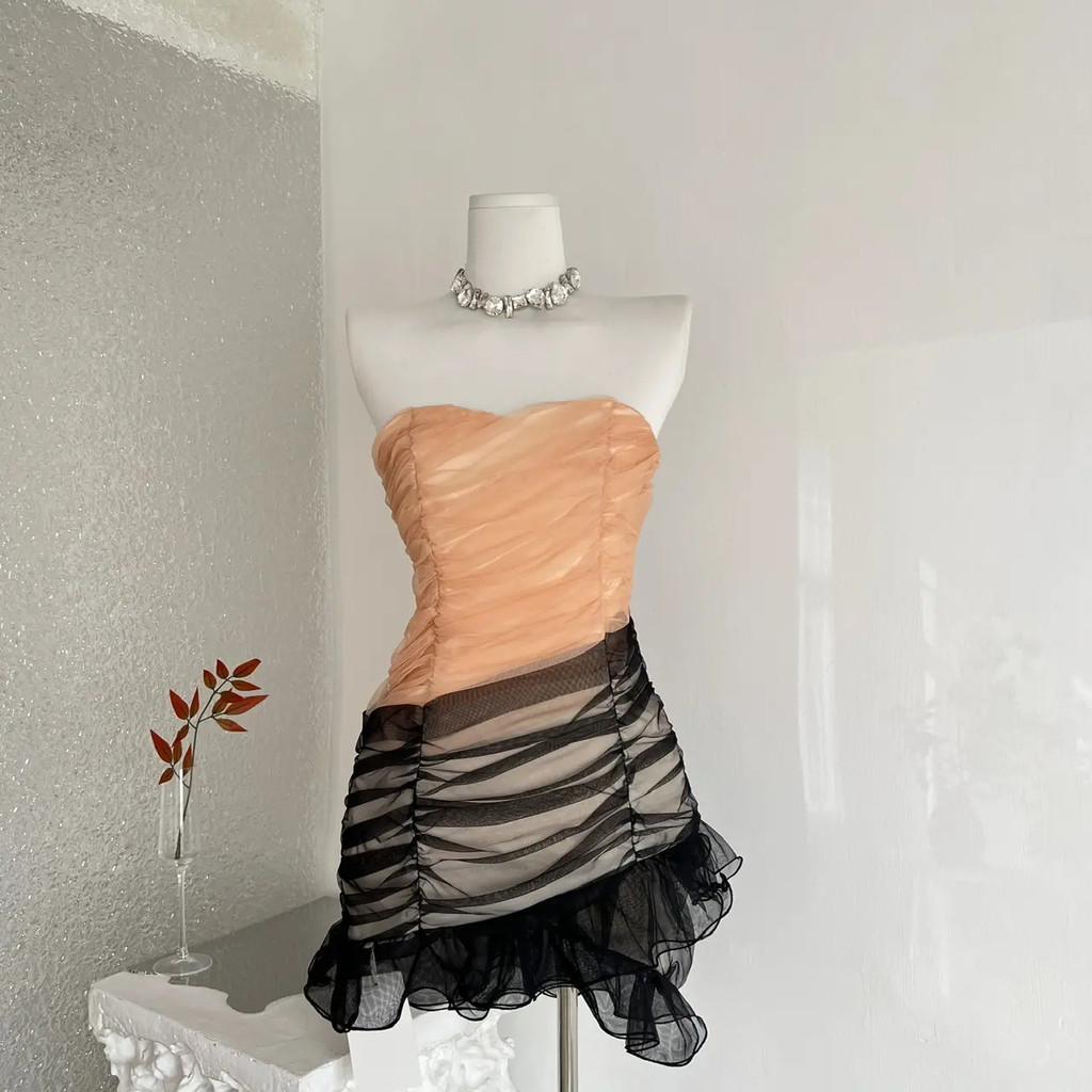 ผู้หญิงCoquette Two-Tone Ruched Tulle Bustier Mini Dress