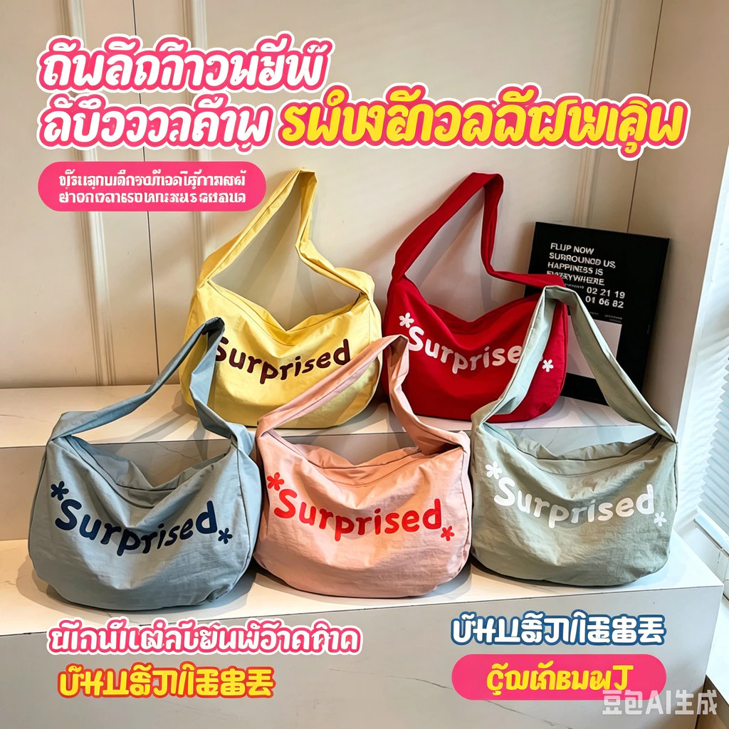 กระเป๋าสะพายไหล่พิมพ์ลายพระจันทร์เสี้ยว สายปรับได้