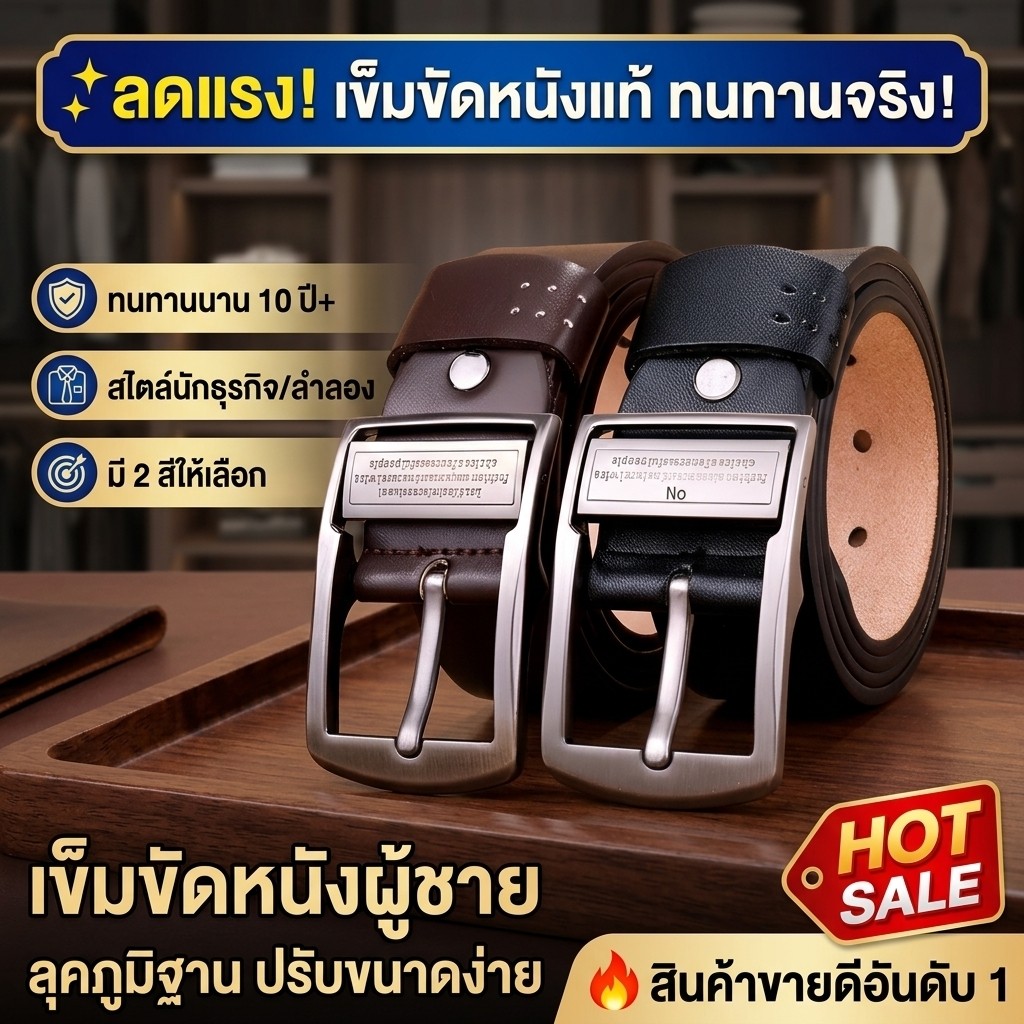 【ทนทาน】เข็มขัดผู้ชายหนังแท้ SL / หัวเข็มขัดสแตนเลส / ใส่ทำงานและลำลอง / ของขวัญ