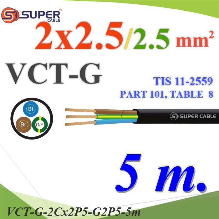 5 เมตร สายไฟ VCT-G รวม 3 เส้น สายอ่อนฉนวนพีวีซี 2 Core 2.5 mm2 กันน้ำใช้ภายนอกได้ มีสายดิน 2.5 mm2