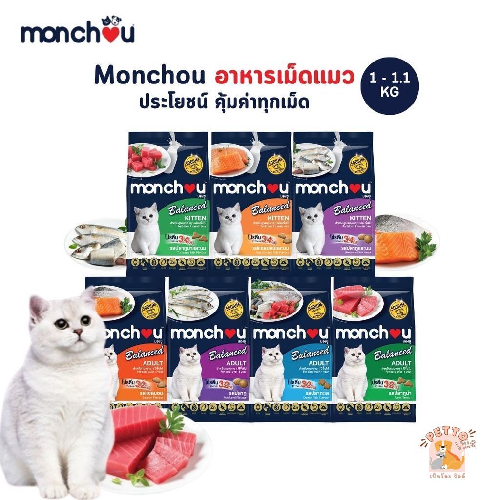Monchou มองชู อาหารเม็ดแมว สูตร Balanced ครบสูตร 1 - 1.1 กิโลกรัม