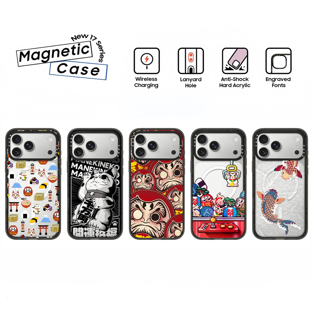 Japan icon Daruma Doll Lucky Cat Koi Fish พลาสติกแข็งอะคริลิคสําหรับ iPhone 17 16 Air 12 13 14 15 Plus Pro Max Casing