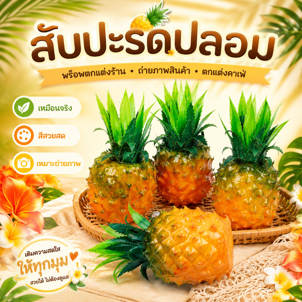 สับปะรดปลอม เหมือนจริง สำหรับตกแต่งร้านอาหาร บ้าน ร้านค้า ห้องครัว คาเฟ่ ร้านน้ำปั่น ห้องครัว ถ่ายรูปสินค้า สีสดน่ามอง