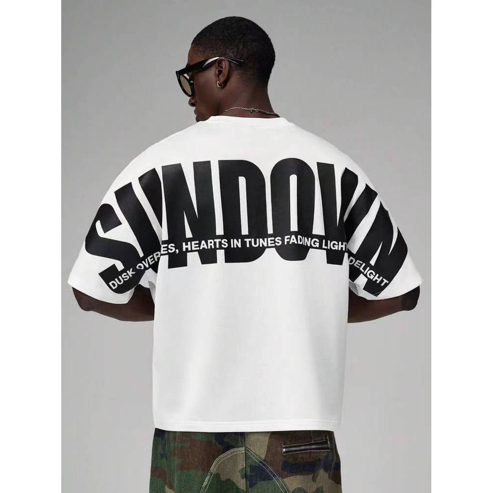 Top.basic🔥 เสื้อยืด oversize cotton เสื้อแฟชั่น คอกลม แขนสั้น พิมพ์ลาย 'SUNDOWN' สไตล์ลำลอง ใส่สบาย S-3XL