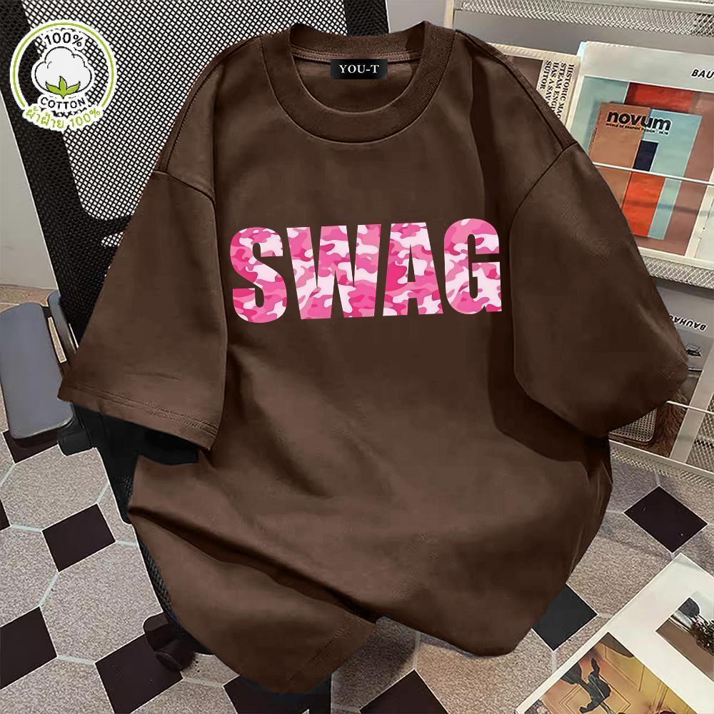 Top.street【ใหม่】 เสื้อแฟชั่น เสื้อ oversize แขนสั้น ผ้าCotton 100% สวมใส่สบาย 'SWAG' unisex 2026 ฤดูร้อน COD