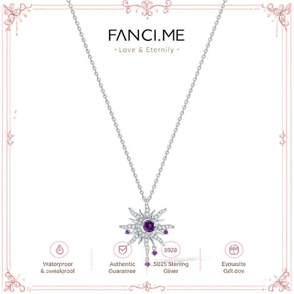FANCIME "Soluna Nexus" สร้อยคอเงินสเตอร์ลิง Birthstone กุมภาพันธ์