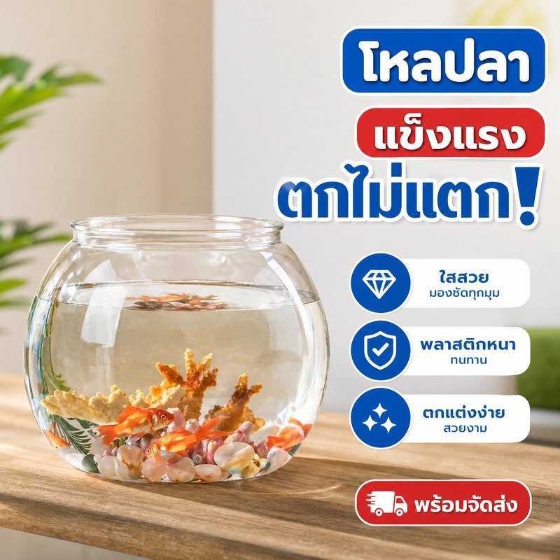 ตู้ปลา โหลปลา พลาสติกใส ทรงกลม แข็งแรง ไม่แตก เลี้ยงปลากัด ปลาทอง ปลูกพืชน้ำ แต่งโต๊ะทำงาน