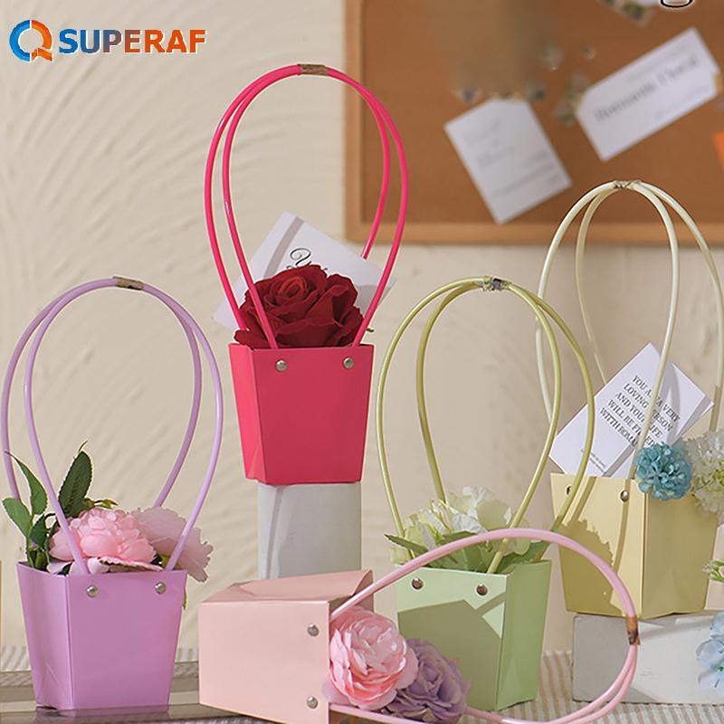 SUPERAF 1 PC Handle กระดาษคราฟท์ดอกไม้กระเป๋าดอกไม้ห่อของขวัญดอกไม้ Paaging กล่องสําหรับงานแต่งงานตกแต่งร้อน