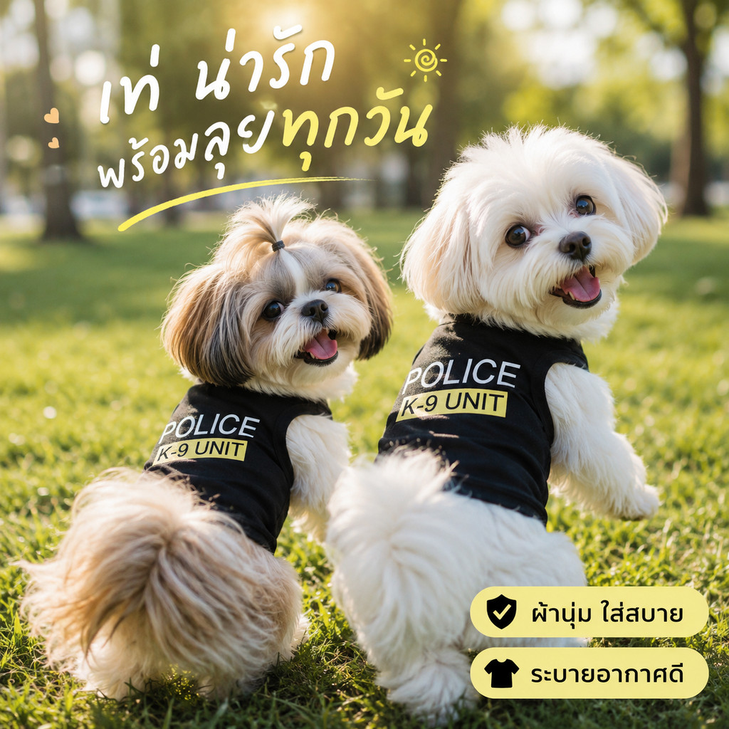 เสื้อกั๊กสัตว์เลี้ยงลาย POLICE K-9 สไตล์ตำรวจ สำหรับสุนัขขนาดเล็ก ไซส์ XS-XL ใส่สบายระบายอากาศ