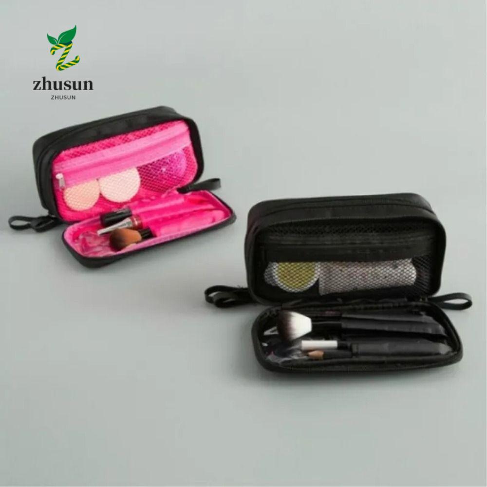 ZHUSUN Nylon Storage Bag, Daily Fashion Black Mini Make Up Bag, Doule Zipper Toilet Storage Bag Women Small Cosmetic Bags