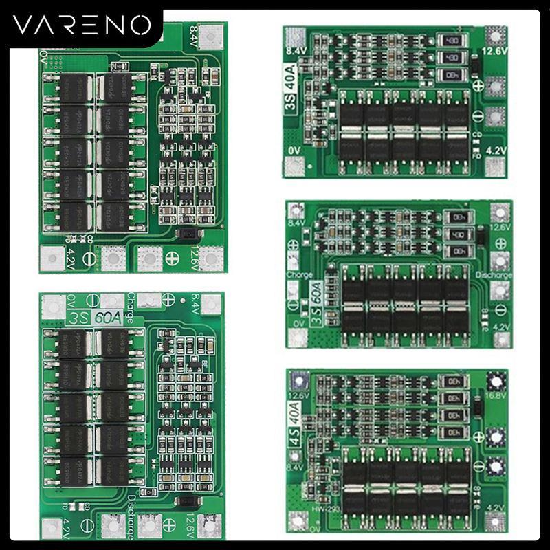 Vareno 3S 4S 40A 60A ป้องกันการชาร์จ Li-ion 18650 BMS สำหรับมอเตอร์เจาะ11.1V 12.6V/14.8V 16.8V เพิ่มความสมดุล