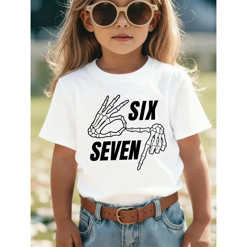 67 Meme เสื้อยืดสําหรับเด็กน่ารักพิมพ์ดิจิตอลแขนสั้นหลวมสบาย Streetwear Fesye