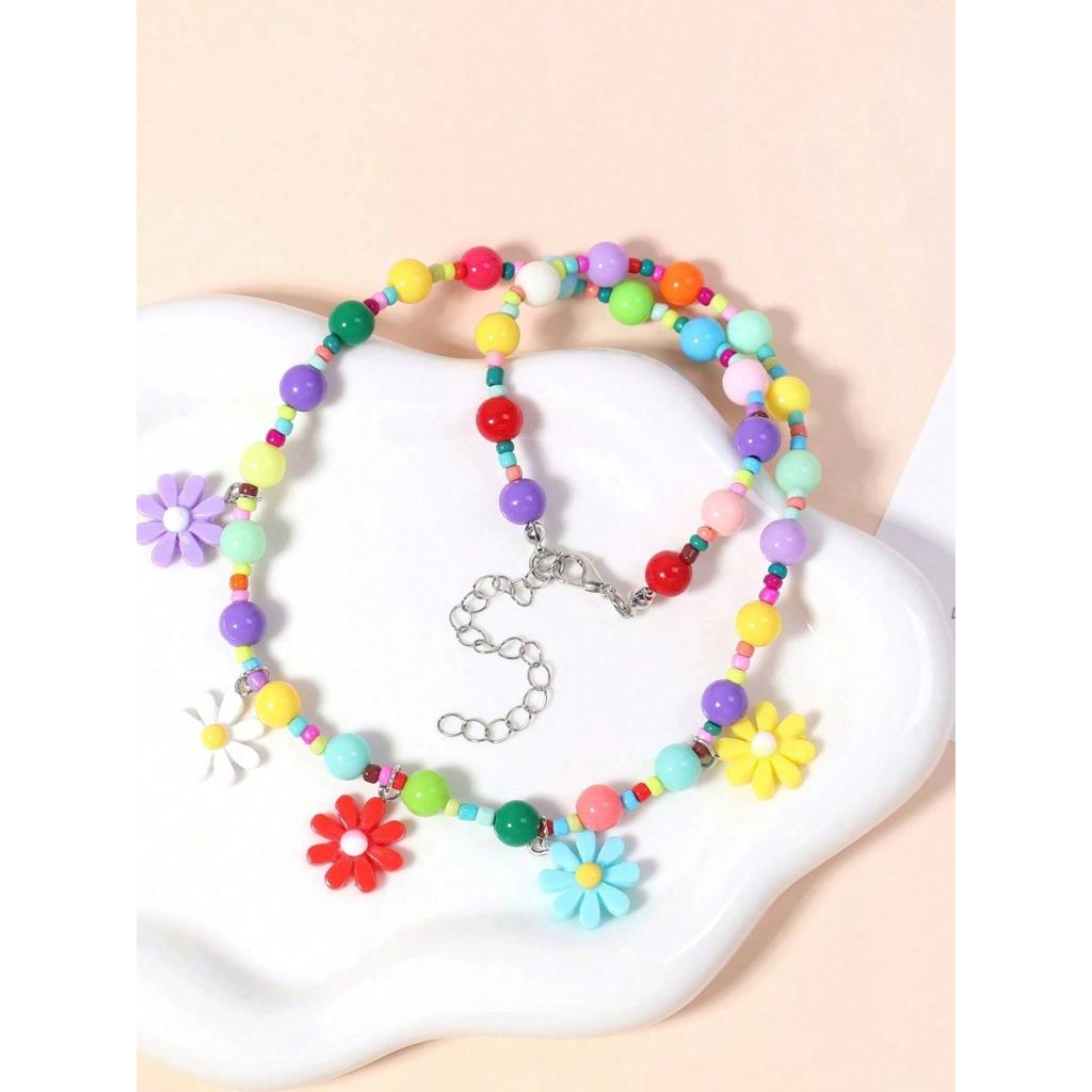 [Bo Ye] สร้อยคอคอปกลูกปัดเดซี่สีสันสดใส | Retro Millennium Y2K สไตล์, เครื่องประดับสาวน่ารัก, ของขวั