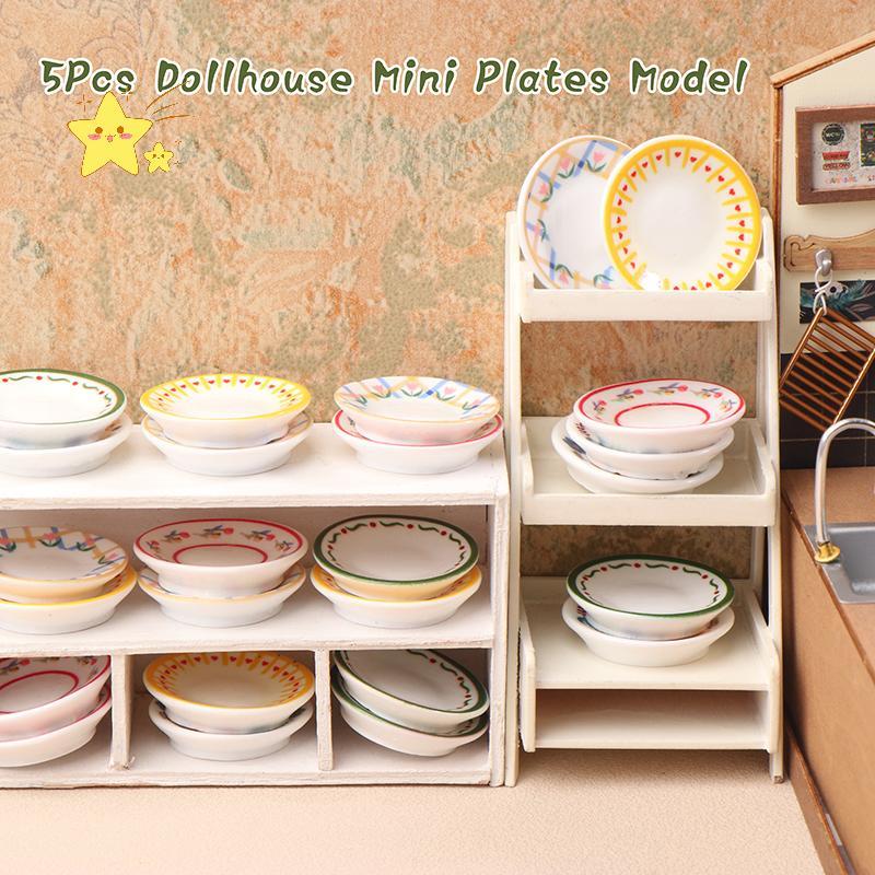 [JBTH] 5 ชิ้น 1/12 Dollhouse Mini แผ่นจานตุ๊กตาจําลองห้องครัวตกแต่งตุ๊กตาเครื่องใช้ในบ้านแกล้งทําเป็