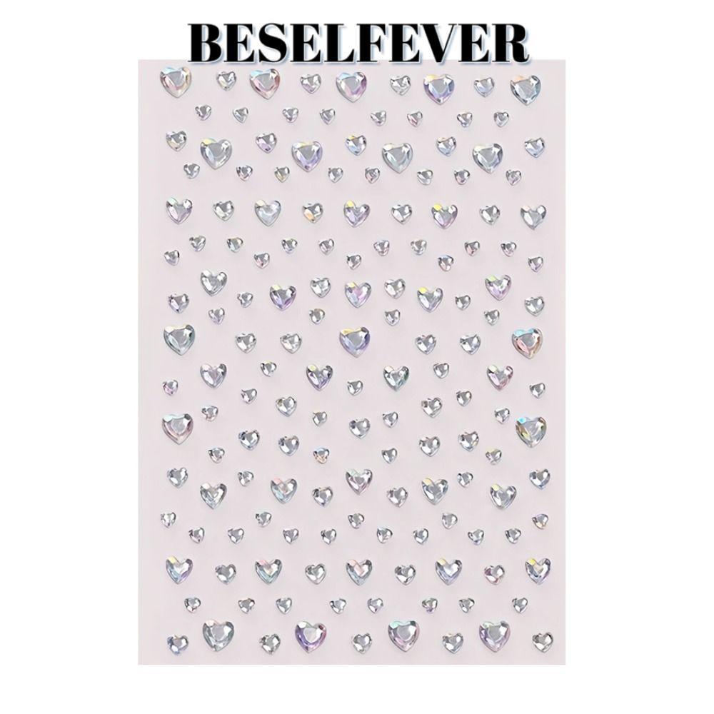 BESELFEVER สติกเกอร์ Rhinestone ใบหน้า, Aurora Iridescent Heart Shape Rhinestone สติกเกอร์,งานฝีมือ DIY พราวทรงกลมโปร่งใสคริสตัลเพชรสติกเกอร์ผม Decals