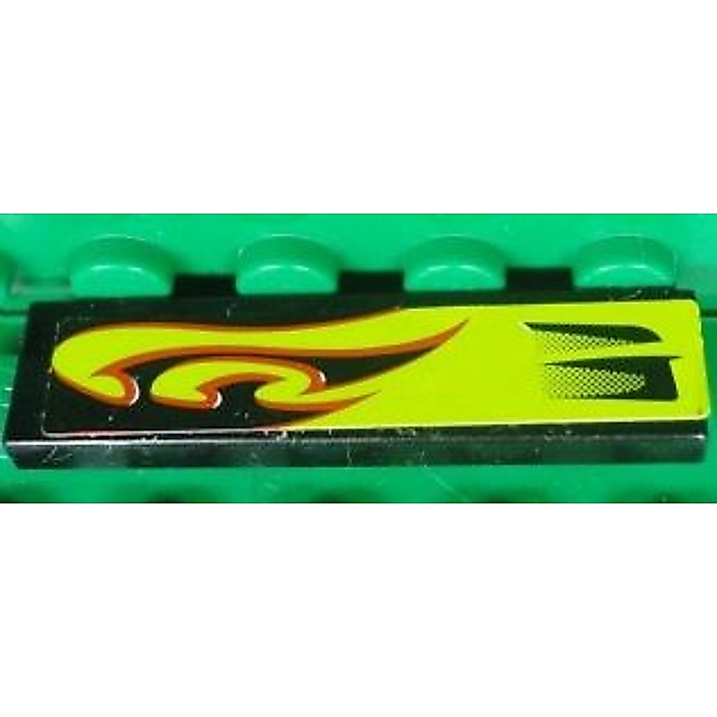 Brick2cube Part - Tile 1 x 4 with Lime Swirls and Air Intake Pattern Model Left Side (Sticker) - Set