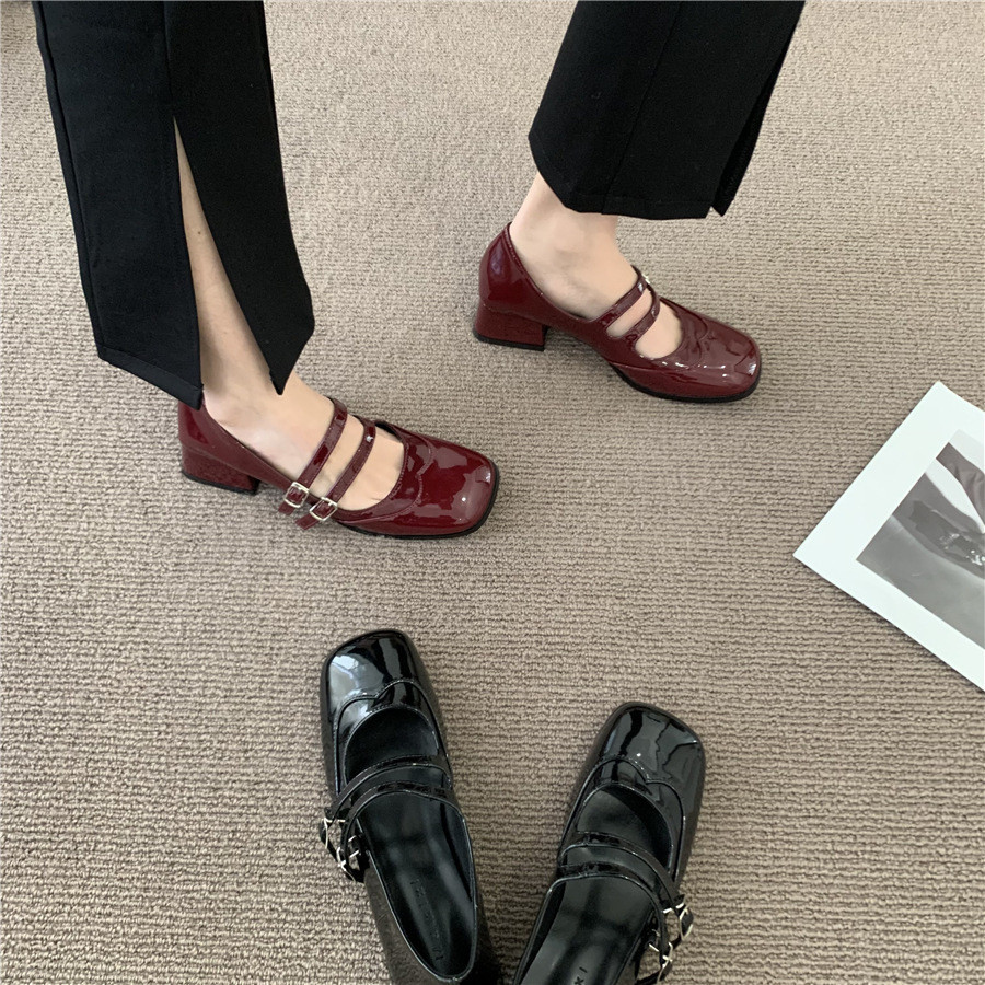 Design Niche Low Heel Shoes French Retro Mary Jane Shoes Square Toe Mid-heel Womens Shoes