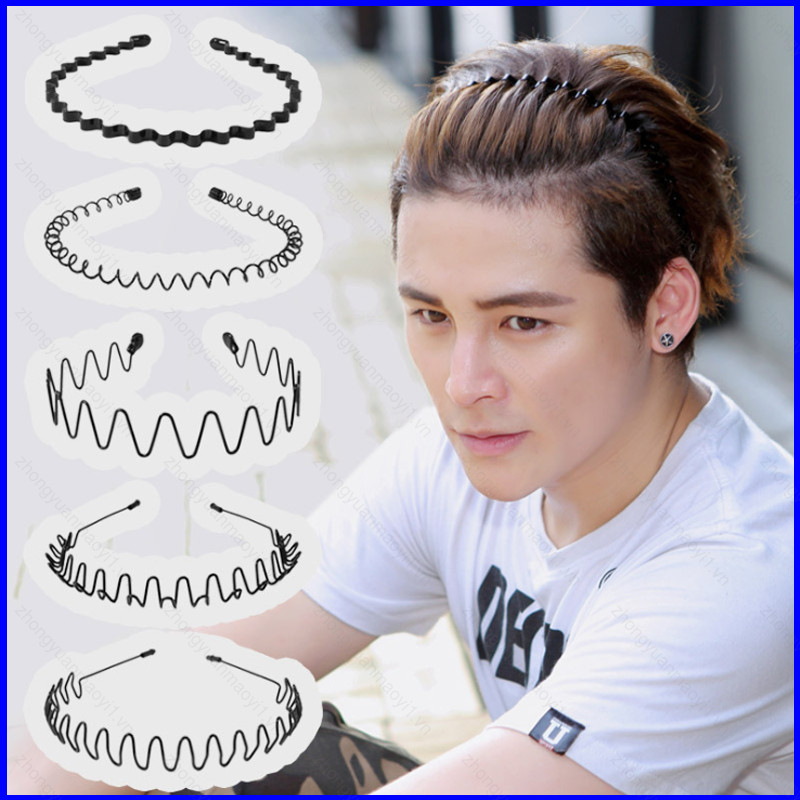 ZY1 ที่คาดผมโลหะสีดําคลื่นสไตล์เกาหลีที่คาดผมสําหรับเล่นกีฬาเครื่องประดับผมสําหรับผู้ชายและผู้หญิง ไ