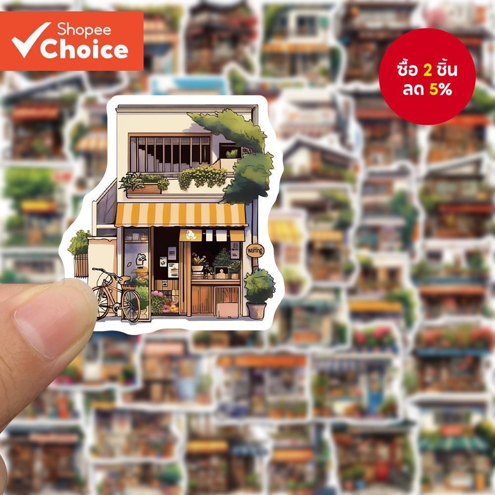 สติ๊กเกอร์กันน้ํา 55 ชิ้นการ์ตูนประณีต Street Side Shops Decals สําหรับโทรศัพท์