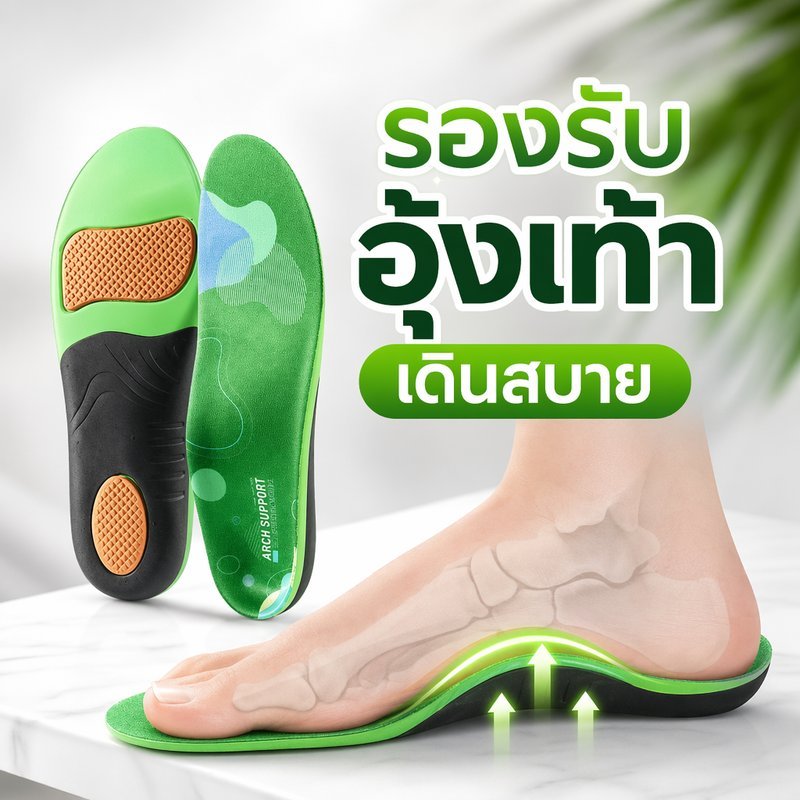 แผ่นรองเท้าเสริมอุ้งเท้า พื้นรองเท้าเจล รองรับฝ่าเท้า ลดปวดเท้า ซับแรงกระแทก ระบายอากาศ