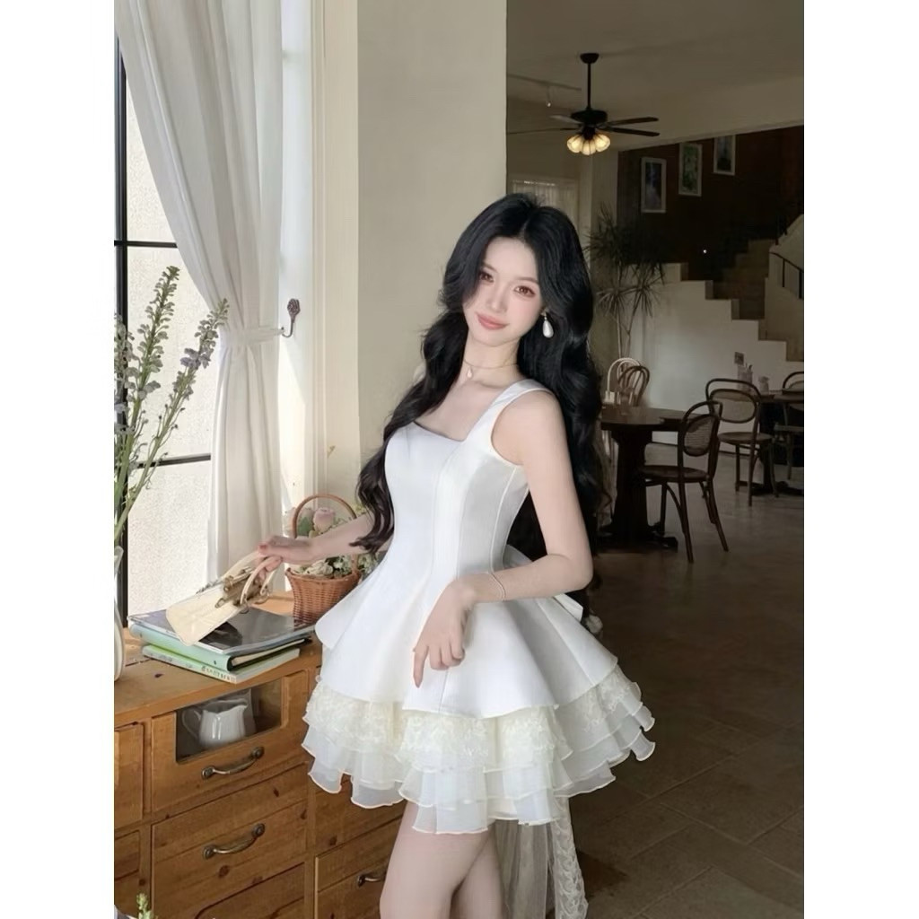 VM HOTUBE - CANDLE SILK SKIRT WITH 3-LAYER LACE 2-STRING TAPTA BLOUSE WITH Loose Bow, MINI SKIRT SET, ชุดสวย
