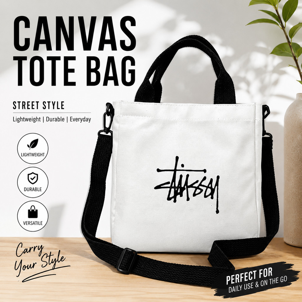 Simple Letter Printing Portable Messenger Dual-Use Square Storage Canvas Bag Daily Commuter Portable Bag