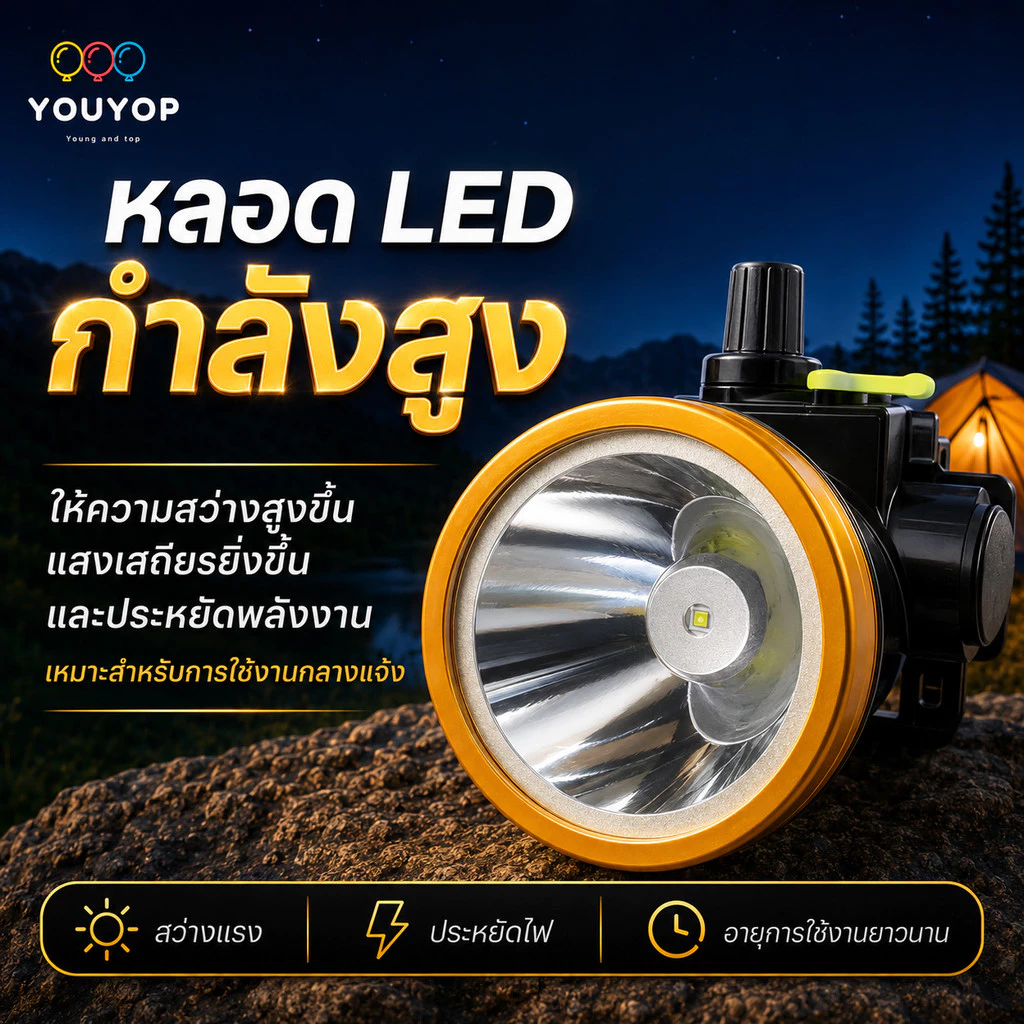 ไฟฉายคาดหัว ชาร์จไฟบ้านได้ กันน้ำ thumbnail 3