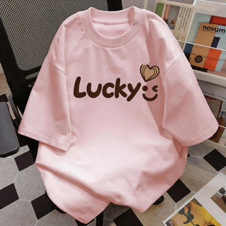 TEE·SHOP🍀 เสื้อยืด Oversize ' Lucky Smile ' สไตล์เกาหลี เท่ห์มาก ใส่ได้ทั้งชายหญิง ผ้านุ่มสบายตัวทั้งวัน รองรับ COD