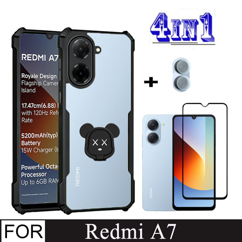 Redmi A7 A7 Pro เคสโทรศัพท์กันกระแทกสําหรับ C85X C81X C71 4in1 กระจกนิรภัยความเป็นส่วนตัว + ขาตั้งกา