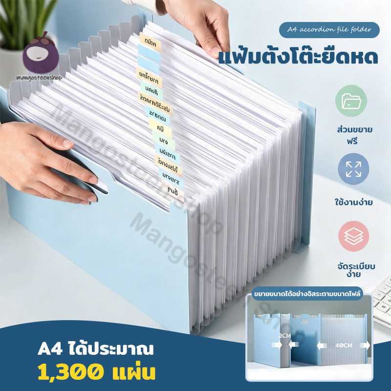 แฟ้มตั้งโต๊ะยืดขยายได้ แฟ้มเอกสาร A4 13 ช่อง มีหูหิ้วพกพาสะดวก จัดระเบียบพร้อมป้ายสี