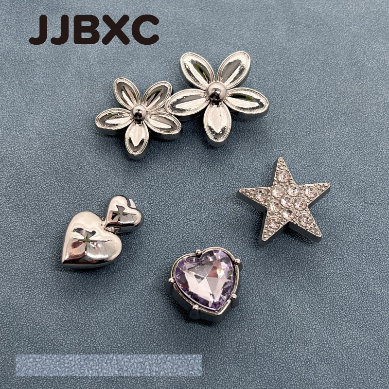 JJBXC ตัวติดรองเท้าโลหะสีเงิน น่ารัก DIY จิ๊บบิทตกแต่งรองเท้าหัวโต
