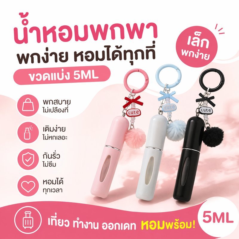 ขวดแบ่งน้ำหอมพกพา ขวดสเปรย์น้ำหอม เติมซ้ำ กันรั่ว ขวดน้ำหอมเดินทาง ขวดอลูมิเนียม ห้อยกระเป๋า