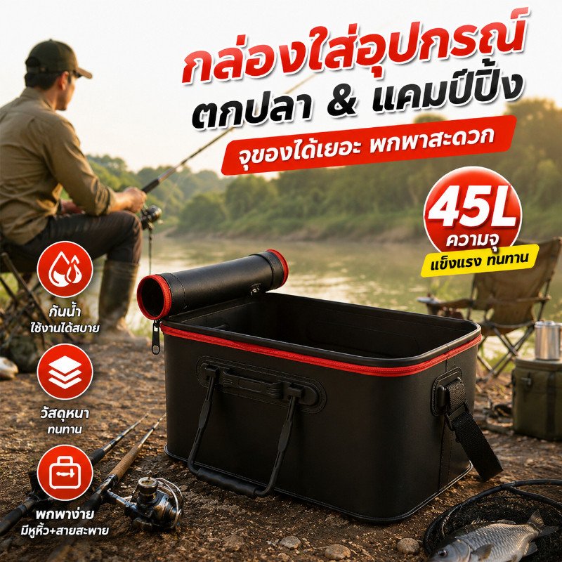 COD กล่องเก็บของ แบบพกพา ถังตกปลา ถังพับได้ถังน้ำสำหรับปลา ถังตกปลาพับได้ หนาพิเศษ ไม่แตกง่าย หูหิ้วแข็งแรง พกพาสะดวก