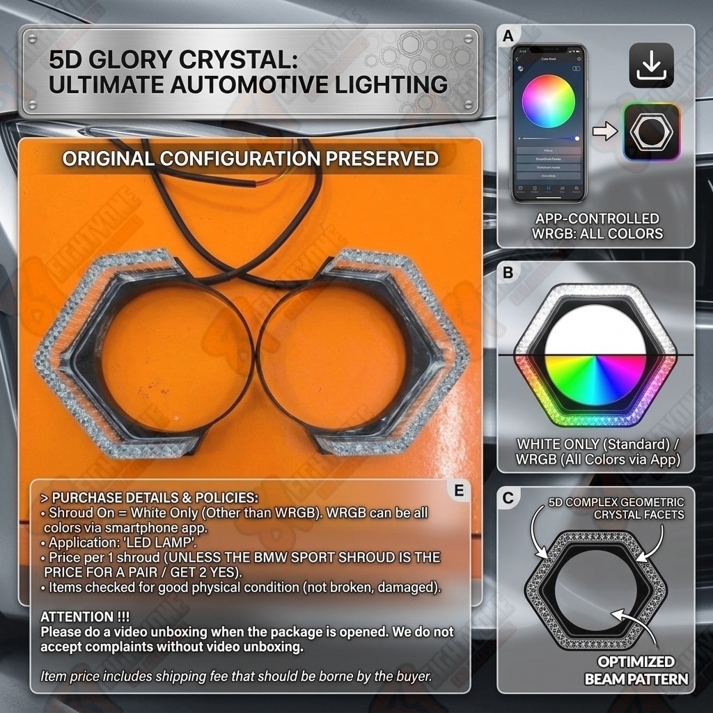 3 "V-Shape 5D คริสตัล Shroud Angel Eyes RGB Universal ไฟหน้า Retrofit (2 ชิ้น/1 คู่) LED LAMP App