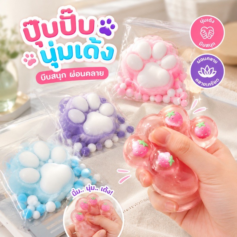BHQ Squishy Toys อุ้งเท้าแมว โปร่งแสง เจลลี่นุ่ม TPR ของเล่นบีบ คลายเครียด ของขวัญ ของเล่นเด็ก