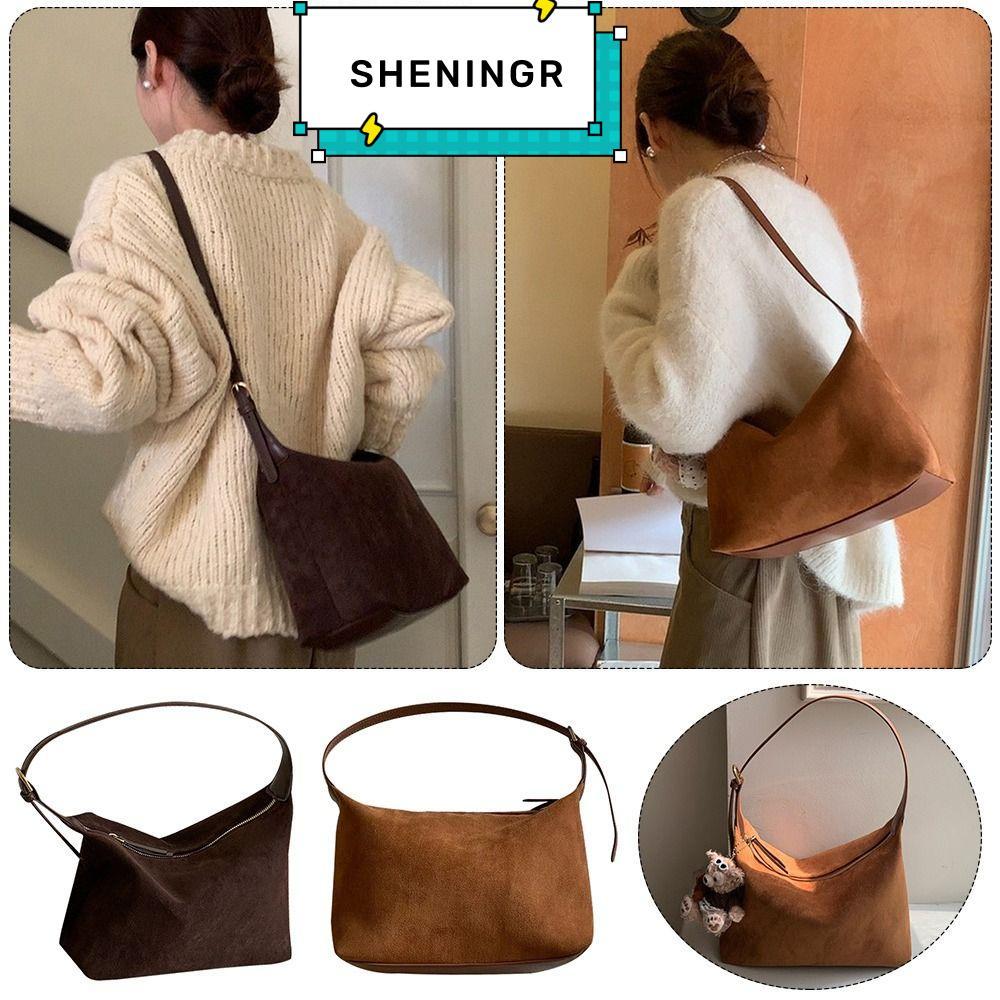 SHENING5R Suede Armpit Dumpling Bag, Velvet Beautiful Underarm Bag, Retro Large Capacity Personal Cr