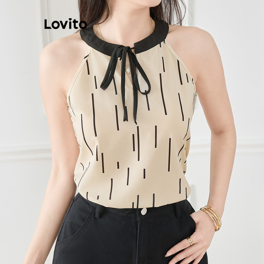 Lovito สง่างาม เสื้อกล้าม ลายเรขาคณิต ดีไซน์สีตัดกัน สไตล์เรียบหรู สำหรับผู้หญิง L120ED202