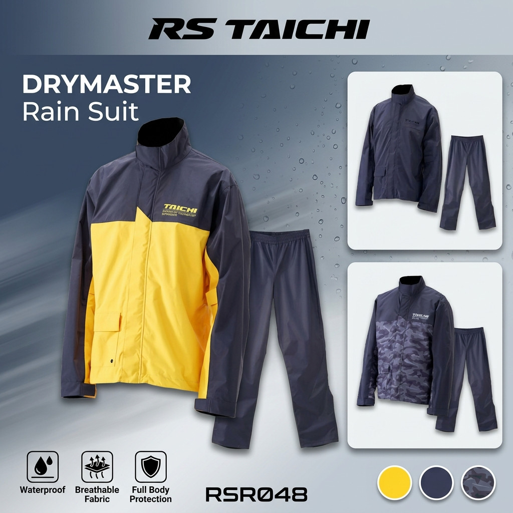 RS Taichi DRYMASTER RSR048 Motorcycle Rain Suit Waterproof Riding Gear Black Yellow Urban Camo
