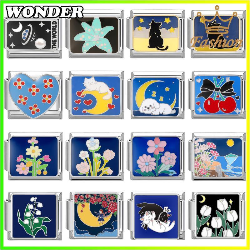 Moon Girl Rose Italian Charm สร้อยข้อมือ Fit 9 มม.สร้อยข้อมือสแตนเลสเครื่องประดับทําอุปกรณ์ DIY Retro บุคลิกภาพโมดูลสร้อยข้อมือ