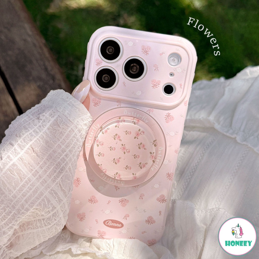 ดอกไม้ Rose เคสโทรศัพท์แม่เหล็กสําหรับ iPhone 12 13 14 15 16 17 Pro Max พร้อมขาตั้งแบบเข้าชุด Anti-Drop ฝาครอบป้องกัน