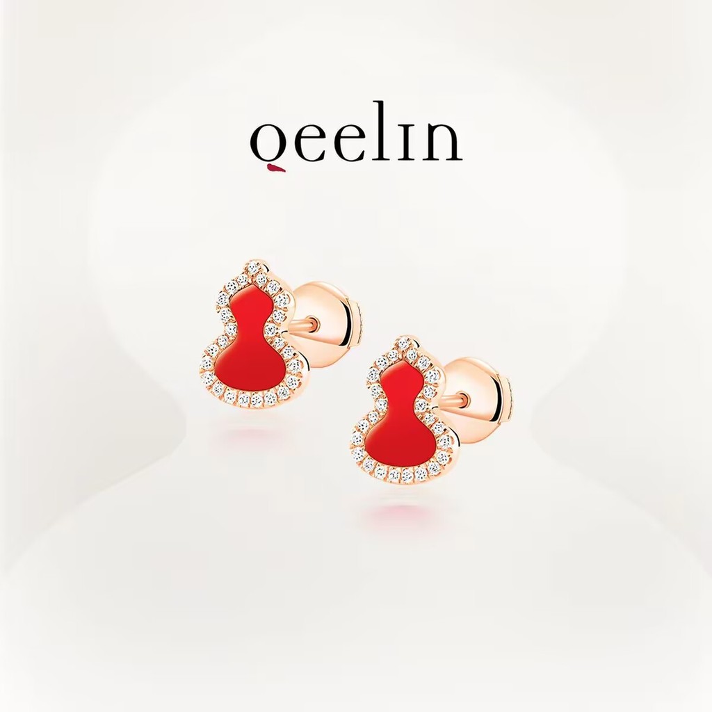 [สต๊อกพร้อม] ต่างหูน้ําเต้าแพลทินัม 18K Qeelin Wulu Series