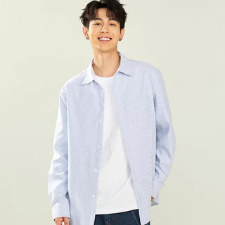 YOOSTRY เสื้อเชิ้ตผู้ชาย Oxford ลายทาง แขนยาว ทรงเกาหลี ไม่ยับ ใส่ทำงาน มินิมอล M-4XL