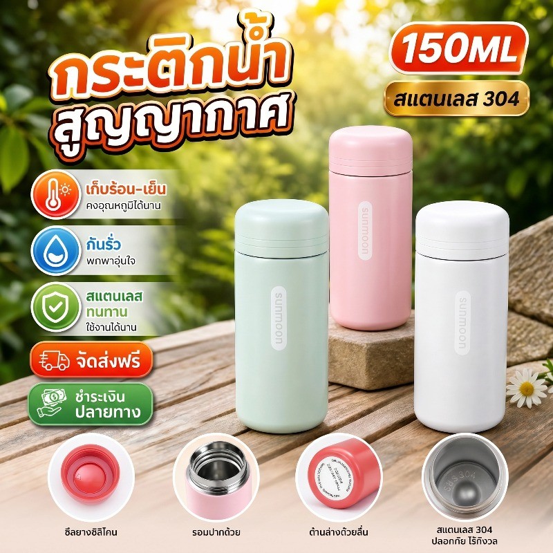 COD แก้วเก็บอุณหภูมิ ประเภทมินิ 150ML 304 วัสดุสแตนเลส แบบพกพา กระติกน้ำร้อน ถ้วยความร้อน