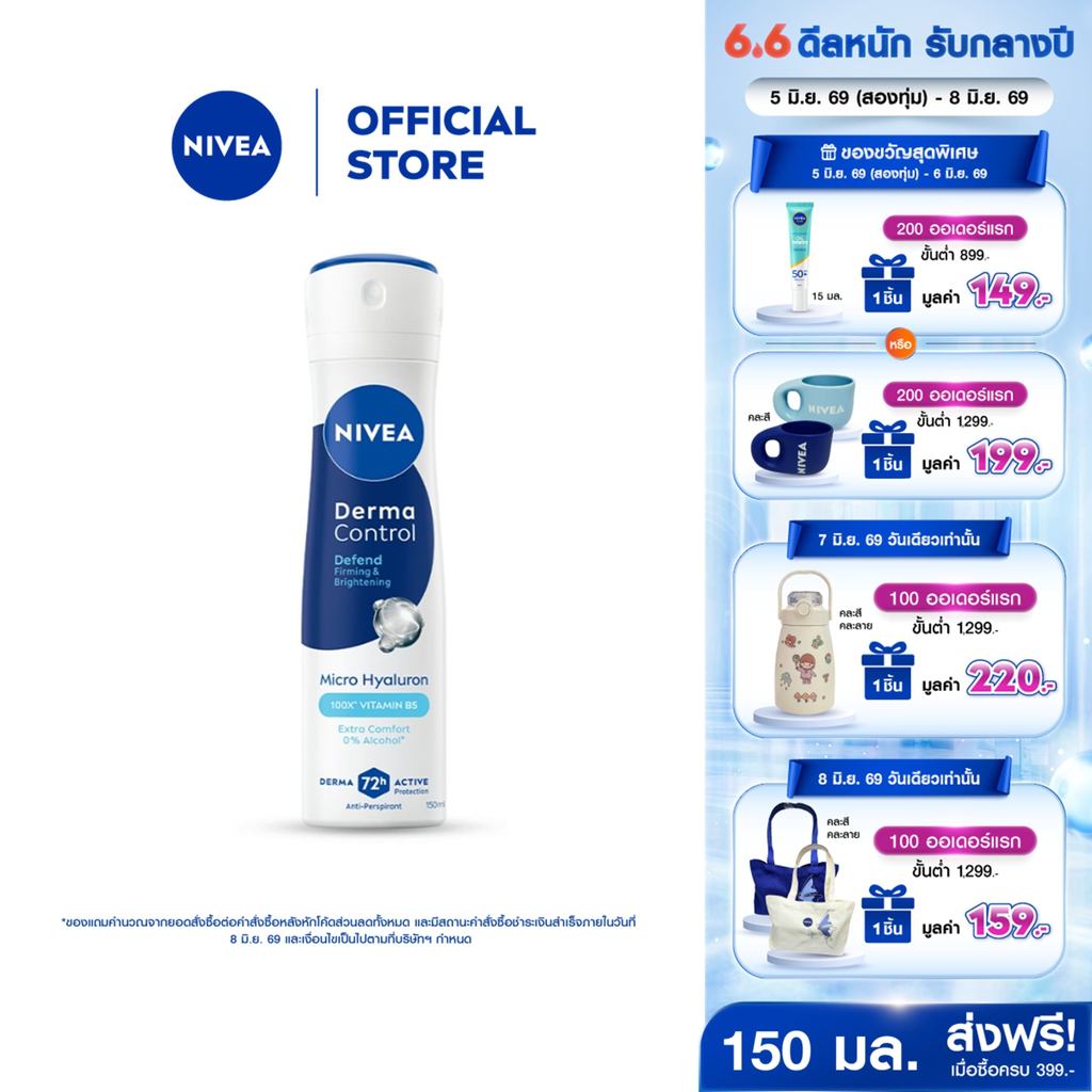 นีเวีย เดอร์มา คอนโทรล ดีเฟนด์ สเปรย์ 150 มล. NIVEA ครีมรักแร้ สเปรย์โรลออน deodorant
