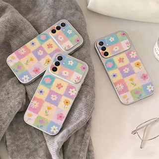 INS เคสไอโฟน for Samsung A07 A17 A56 A55 A54 A36 A16 A05S S23 S24 S25Ultra S25FE ดอกไม้หลากสี หรูหรา วัสดุหนังแกะผสม
